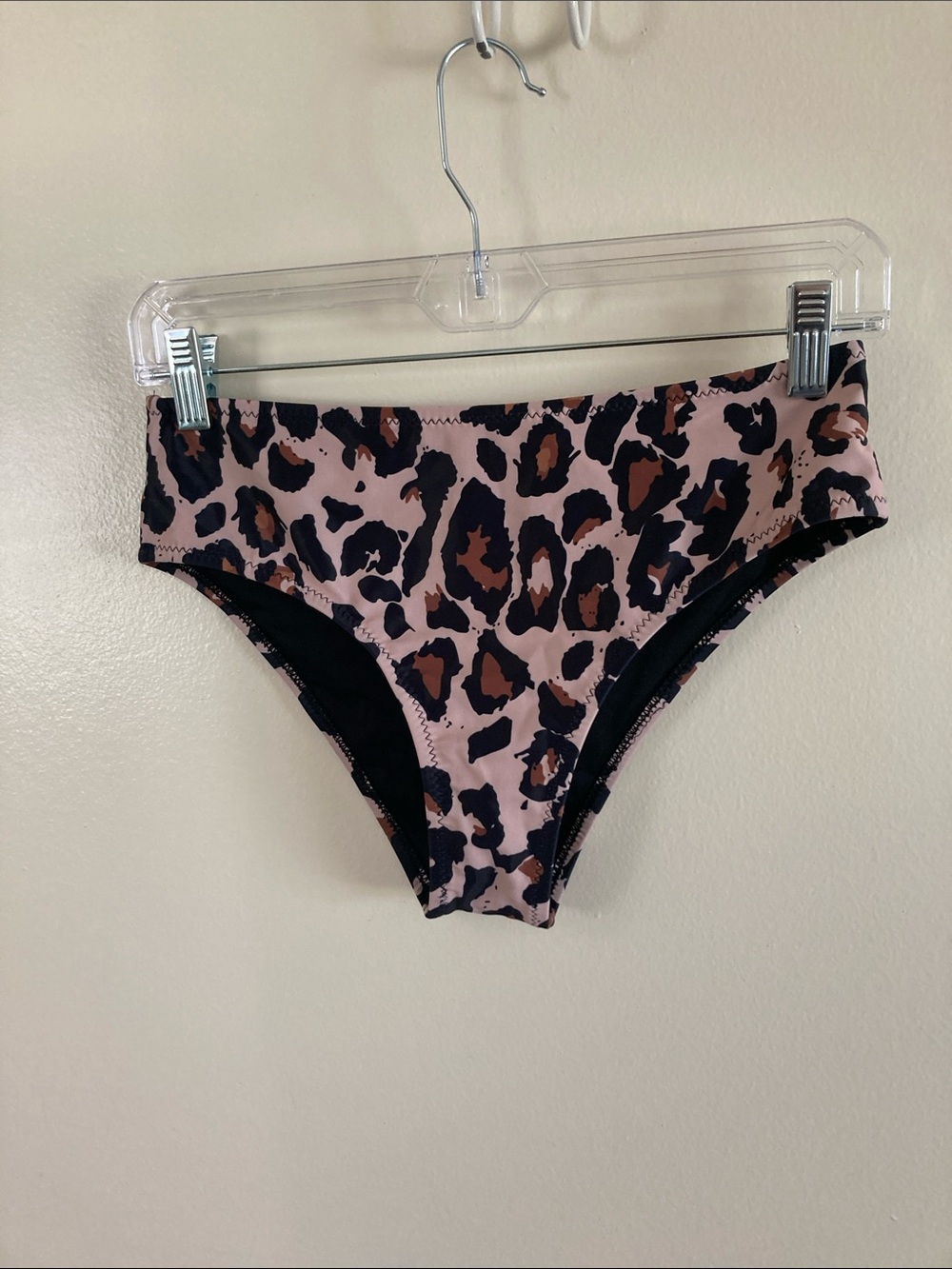 Leopard Print High-Waist Bikini Bottoms - Pink/Brown